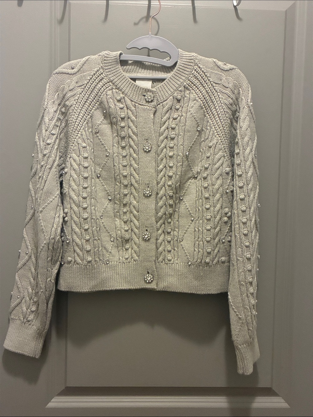 Beaded Cable Knit Cardigan Sweater